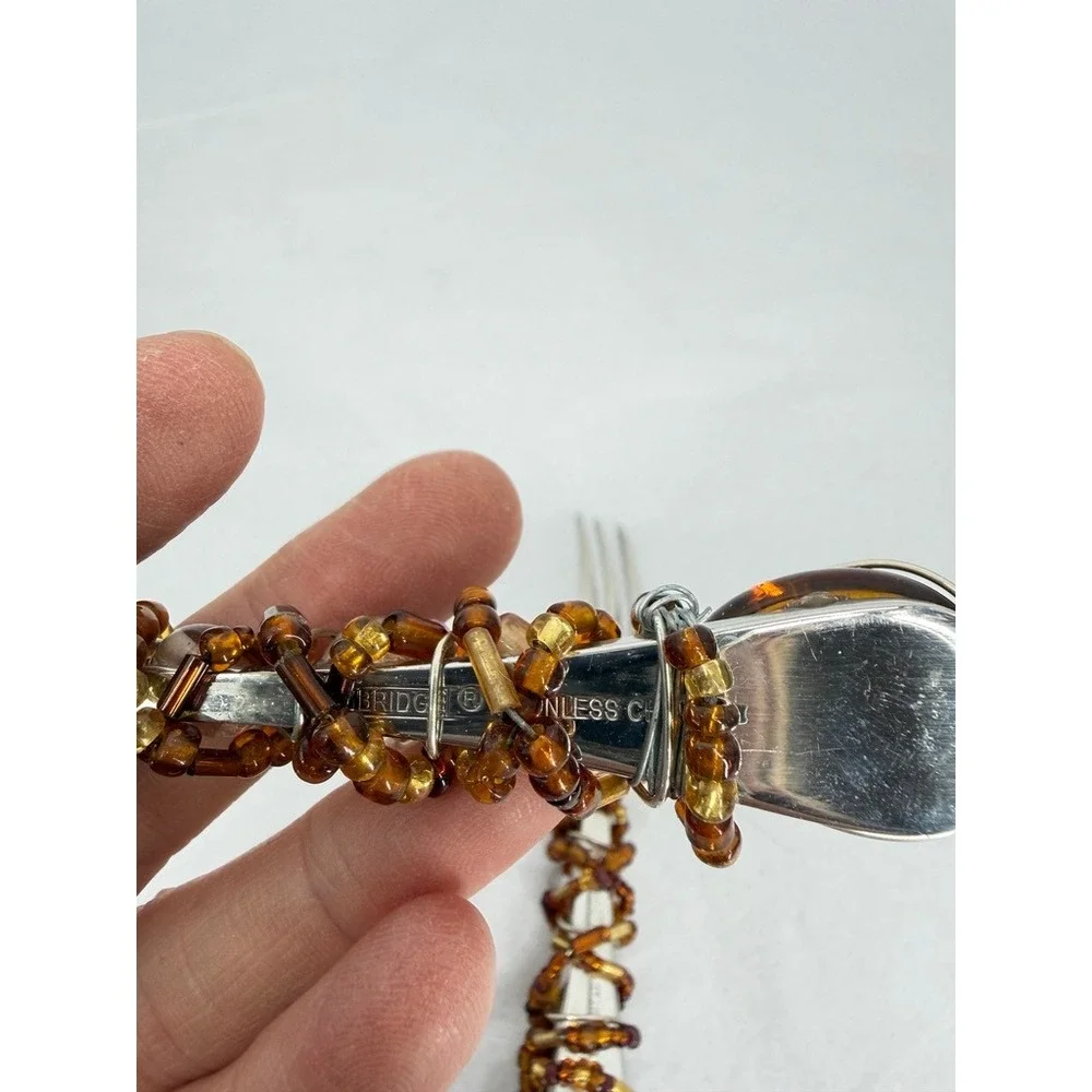 Wire Wrapped Beaded Fork & Knife Appetizer Flatware Set Elegant Tableware Decor